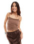 New Look ruched mesh cami top in mid brown Коричневый, 44 - фото #1