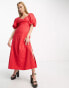 Фото #2 товара & Other Stories woven puff sleeve midi dress in red