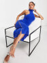 Фото #1 товара Aria Cove fluffy high neck sleeveless midi dress with cut out side detail in cobalt