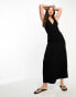 Фото #8 товара ASOS DESIGN Tall crinkle v neck maxi smock dress with shirred waist in black