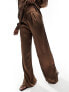 In The Style satin wide leg trouser co-ord in chocolate