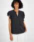 ფოტო #1 პროდუქტის Women's Printed Split-Neck Flutter-Sleeve Top