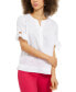 ფოტო #1 პროდუქტის Petite 100% Linen Split-Neck Tie Sleeve Top, Created for Macy's