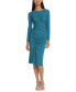 ფოტო #1 პროდუქტის Women's Round-Neck Curved-Ruched Dress