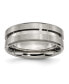 Titanium Brushed Grooved Flat Wedding Band Ring