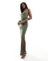 Фото #3 товара ASOS DESIGN slinky cowl neck cami maxi dress with gold trim back in khaki