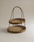Two-tier rattan tray with handle