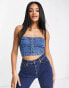 Фото #3 товара Rebellious Fashion Denim corset lace up bandeau top in blue