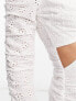 ASOS DESIGN – Langärmliges Minikleid in Weiß mit Lochmuster und Zierausschnitten