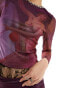 Labelrail x Dyspnea renaissance rodeo print mesh long sleeve top with embellished neck in purple