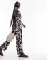 Фото #4 товара Topshop printed lace up jumpsuit in mono floral