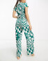 Фото #4 товара ASOS DESIGN Petite exclusive viscose floral checkerboard shirt & trouser pyjama set in green