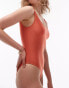 Topshop shiny mix and match scoop swimsuit in chilli red