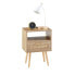 Rattan End Table With Power Outlet & USB Ports, Modern Nightstand With Drawer And Solid Wood