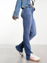 Фото #4 товара Bershka split hem high waisted jeans in mid blue wash