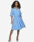 Women's Split-Neck Puff-Sleeve A-Line Dress