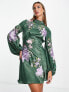 Фото #1 товара ASOS DESIGN satin embroidered mini dress with floral artwork in green