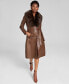 Фото #1 товара Women's Faux-Fur-Trim Faux-Leather Coat