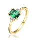 Sterling Silver 14k Yellow Gold Plated with Emerald & Cubic Zirconia Solitaire Cluster Anniversary Engagement Ring