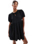 New Look bow front mini smock dress in black Черный, 38 - фото #3