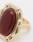 ASOS DESIGN ring with real semi precious stone and bamboo design in gold tone