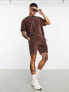 Фото #1 товара ASOS DESIGN co-ord slim shorts in brown soft towelling