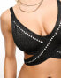 Фото #2 товара Wolf & Whistle Fuller Bust wrap around studded bikini top in black