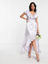Фото #1 товара Topshop bridesmaid satin frill wrap dress in lilac