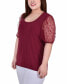 Plus Size Elbow Sleeve Crepe Top with Mesh Dotted Sleeves