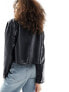 ASOS DESIGN leather look top collar jacket in black