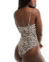 Simmi one shoulder swimsuit with gold hardwear detail co-ord in brown zebra print