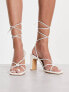 Фото #1 товара New Look knot front strappy block heeled sandals in white