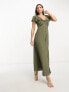 Фото #3 товара ASOS DESIGN Tall flutter sleeve midi tea dress with buttons in khaki