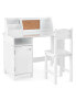 Wooden Kids Study Desk and Chair Set with Storage Cabinet and Bulletin Board