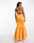 ASOS DESIGN premium bandeau peplum hem maxi dress in marigold orange