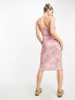 Фото #2 товара COLLUSION tie detail printed midi summer dress in pink