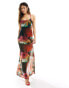 ASOS DESIGN strappy maxi dress with contrast ties in blurred floral print