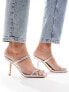 Glamorous two strap mule heeled sandals in silver