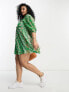 Фото #7 товара Wednesday's Girl Curve puff sleeve mini smock dress in green patchwork