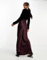 Фото #4 товара ASOS DESIGN satin batwing bias cut maxi dress with contrast velvet bodice in burgundy