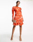 John Zack exclusive open back frill mini dress in red poppy print