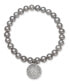 ფოტო #1 პროდუქტის Gray Cultured Freshwater Pearl (7-8 mm) and Cubic Zirconia Stretch Bracelet with Charm in Sterling Silver