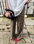 ASOS DESIGN cotton poplin wide leg trousers in leopard print