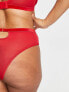 ASOS DESIGN Curve – Viv – Brasilianischer Slip aus Spitze und Netzstoff in Rot mit hoher Taille und Samtbesatz