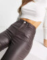 New Look coated flare jeans in dark brown