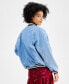 Фото #4 товара Women's Denim Snap-Front Cotton Letterman Jacket