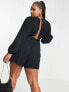 ASOS DESIGN Curve volume sleeve plunge beach playsuit in black