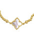 White Mother of Imitation Pearl Flower Centerpiece Stretch Gold-Tone Ball Bracelet