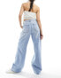 Фото #6 товара Stradivarius pleat front wide leg jean in light wash blue