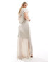 TFNC Plus Bridesmaid satin one shoulder ruffle maxi dress in champagne